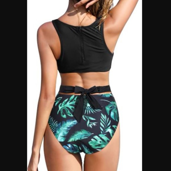 Black Tropical One Piece Swimsuit - Picture 2 of 8